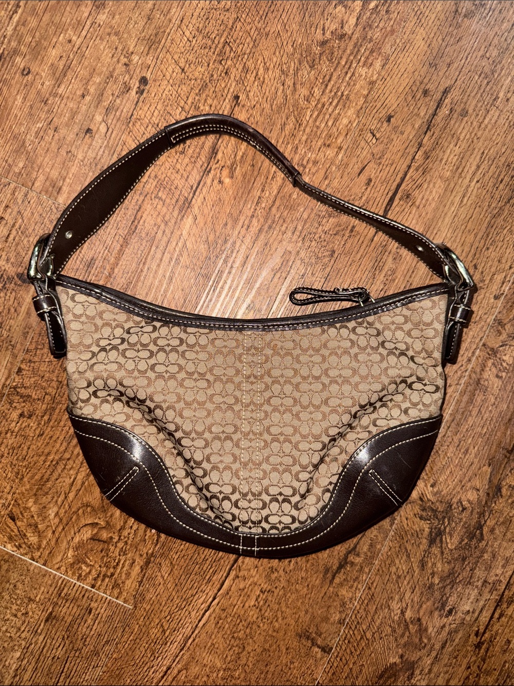 Coach Monogram Shoulder Bag in Khaki and Dark Brown k3k 6351